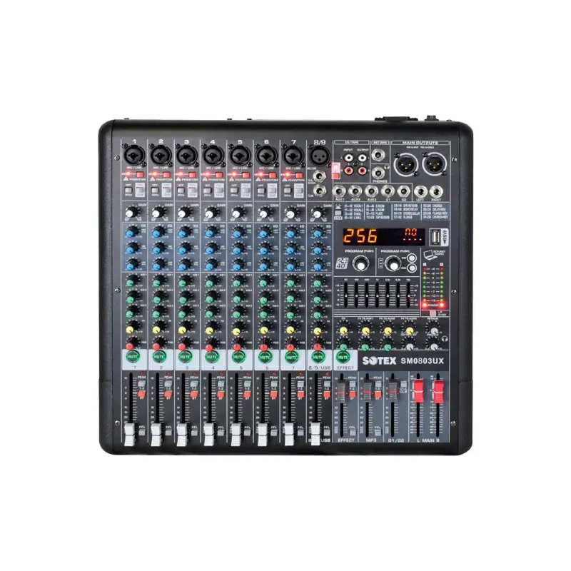 Mesa de Som Analógica Sotex SM0803UX 8 Canais 3 Aux USB Bluetooth
