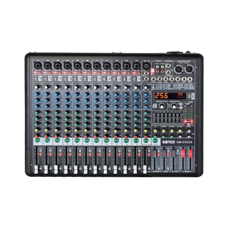 Mesa de Som Sotex SM1203UX 12 Canais 3 Aux USB Bluetooth