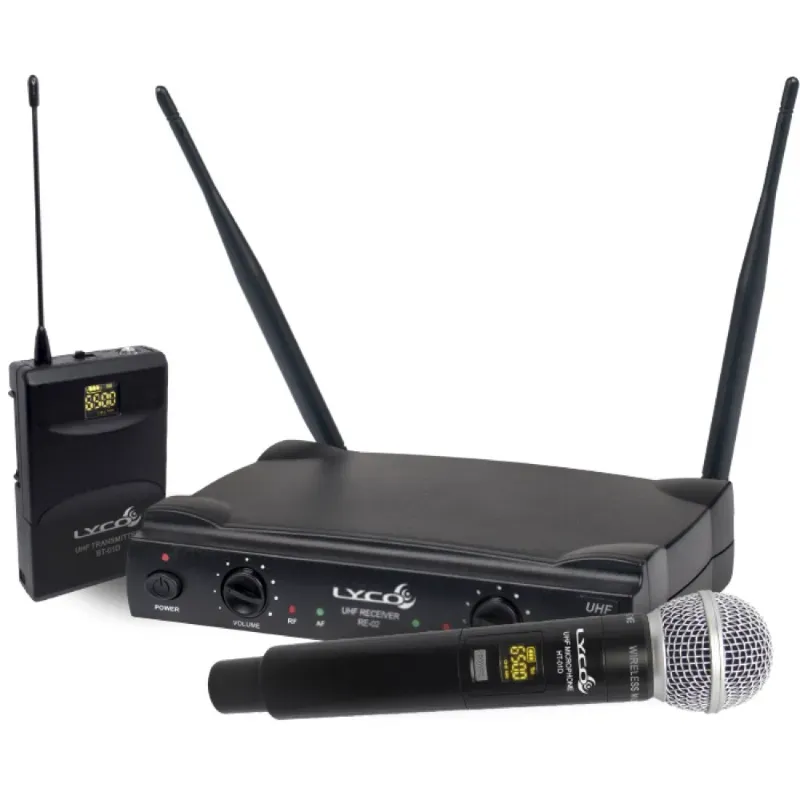 Microfone Sem Fio Duplo Lyco UH-02MHLI UHF Mão + Headset/Lapela