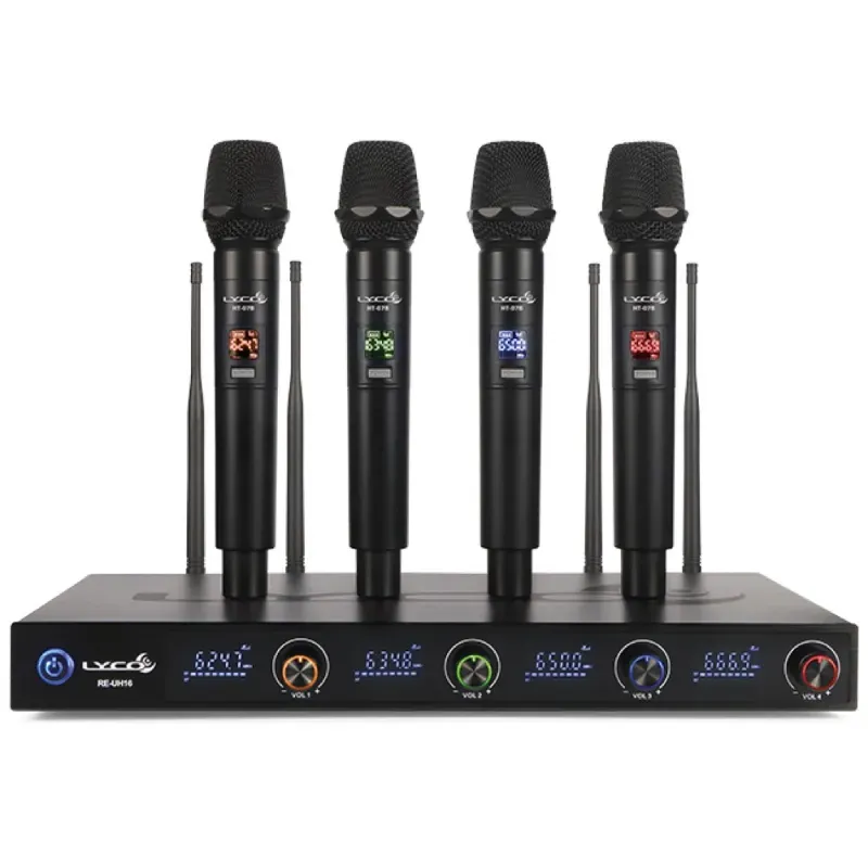 Microfone Sem Fio Quádruplo Lyco UH16-4M UHF 4 Bastões