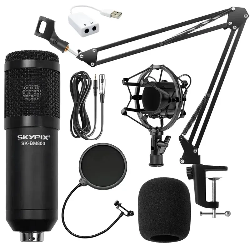 Microfone Condensador Skypix SK-BM800 para Podcast e Estúdio