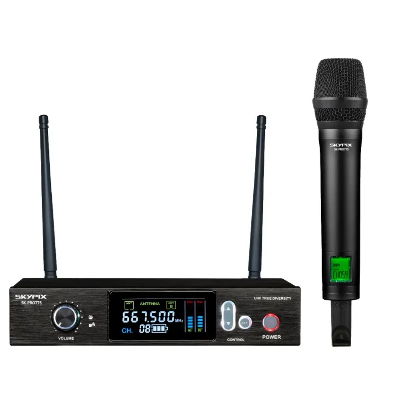 Microfone Sem Fio Skypix SK-PRO775 UHF 100 Canais